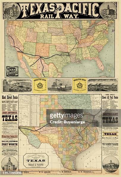 Operational Map Of The Texas And Pacific Rail Way From 1876 Artist