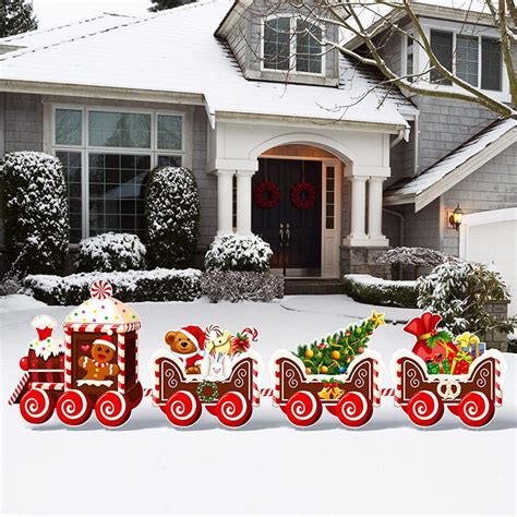 4pcs Christmas Train Yard Signs Stakes Xmas Outdoor Decorations