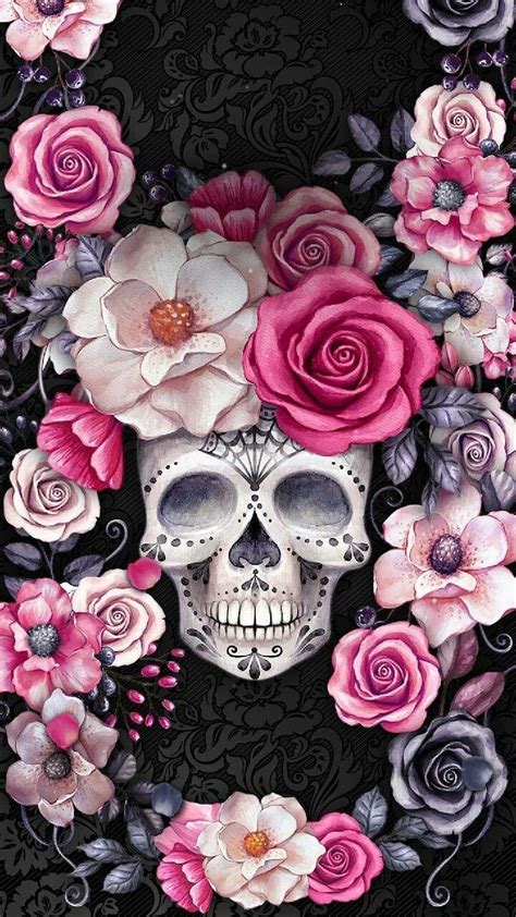 Skull With Flower Wallpapers Wallpaper Cave