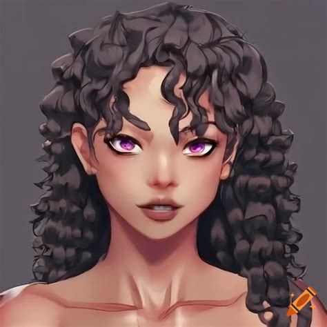 Japanese Anime Inspired Female Character With Dark Brown Skin And Black Curly Hair On Craiyon