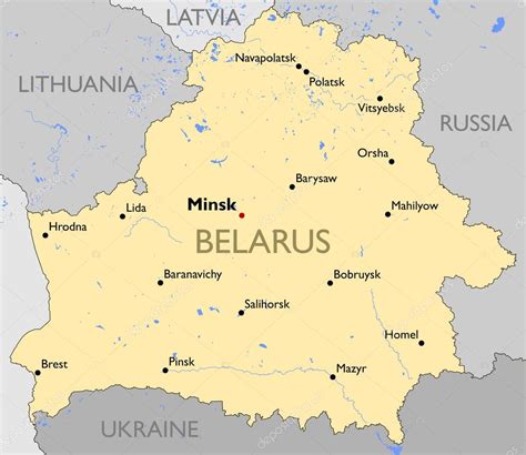 Rusyadaki tüm şehirler hakkında kısa ve net bilgileri buradan bulabilirsiniz. Beyaz Rusya Haritası — Stok Vektör © lynx_v #68598017