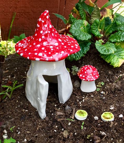 Ceramic Mushroom Fabulous Fungi Fairy House With Two Mossy Etsy