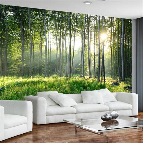 Custom Wallpaper Mural 3d Green Forest Nature Landscape