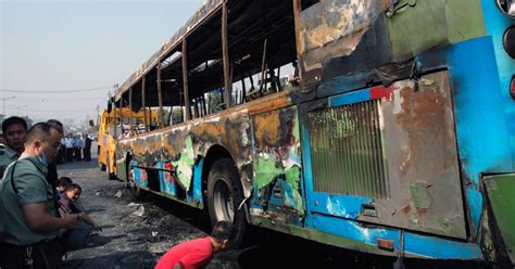Packed Bus Bursts Into Flames Killing 25