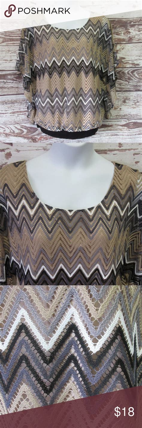Chevron Lace Shirt Size 2x Beige Gray Black Top Lace Shirt Crochet