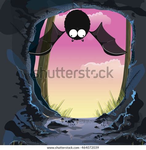 Cute Cartoon Bat Hanging Dark Cave Stock Illustration 464072039