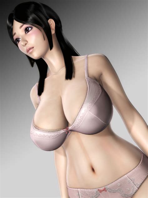 Double Soft Cream Suima 1girl 3d Black Hair Bra Breasts Cleavage