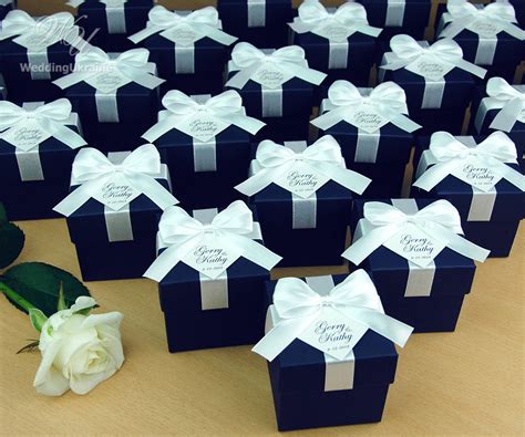 Navy Blue Wedding Bonbonniere Wedding Favor Boxes With Satin Etsy