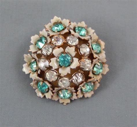 Vintage Signed Sandor Sterling Rhinestone Enamel Flower Brooch Pin