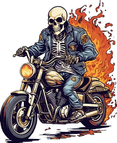 Flame Skeleton Biker Motorcycle Illustration With Ai Generative