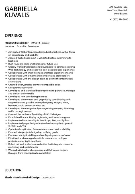 Front end developer job descriptions on a resume—examples. Front End Developer Resume Sample | Velvet Jobs