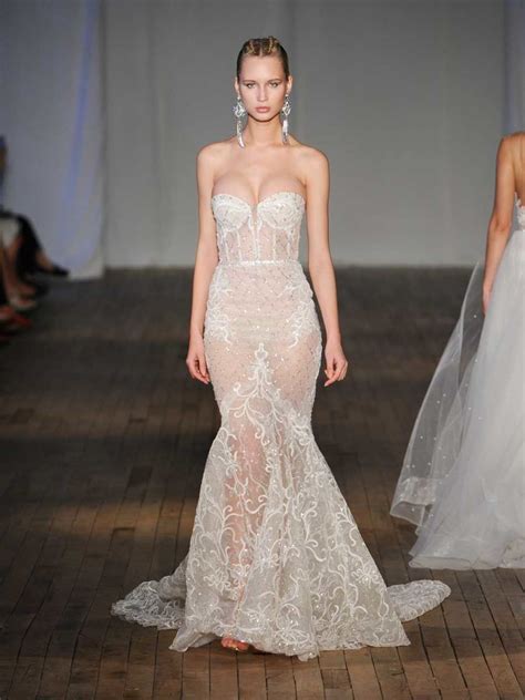 berta spring summer 2019 collection sheer mermaid wedding dress with sweetheart neckline and