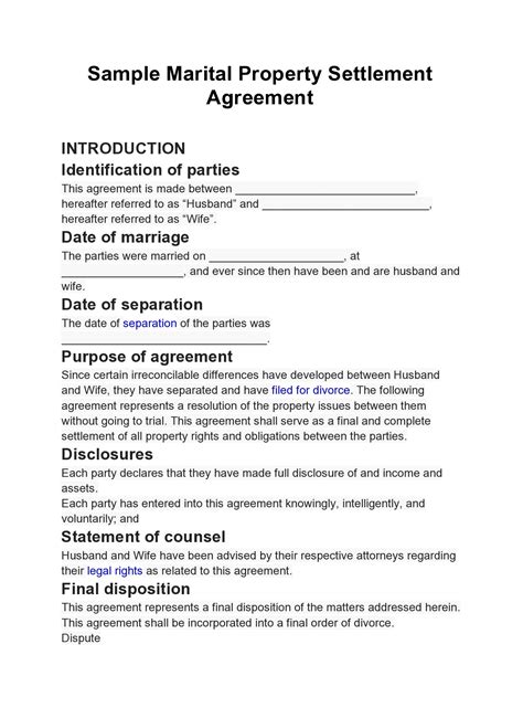 49 Editable Marital Settlement Agreements Word Pdf ᐅ Templatelab