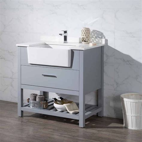 Shop farmhouse sinks in a variety of colors, materials, and apron front designs. Stufurhome 36" Nightingale Apron Sink Vanity -Gray/White ...