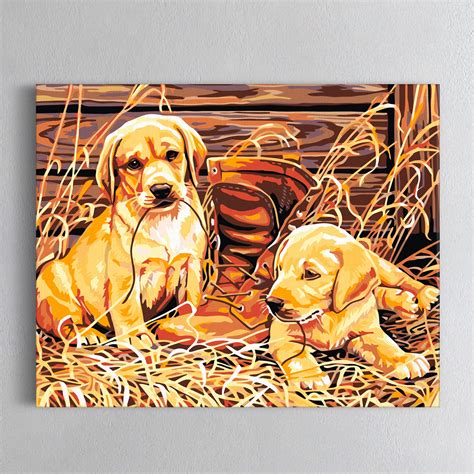 Puppy Handmade Diy Animals Painting By Numbers Little Dogs Set Etsy
