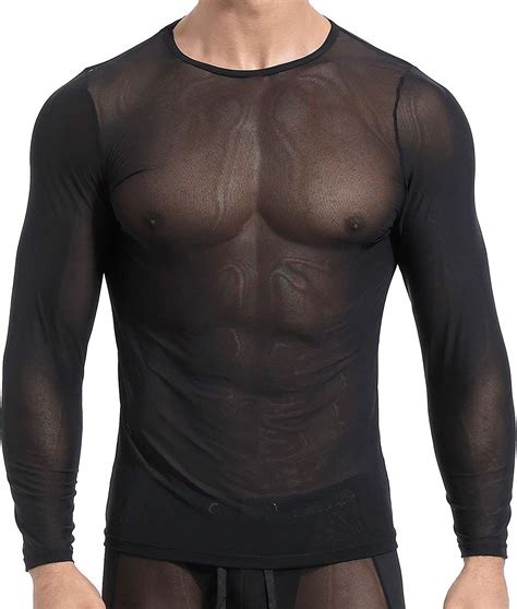 Nimiya Mens Mesh See Through Long Sleeve Muscle Workout Gym Underwear
