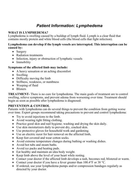 Lymphedema Patient Information Middlesex Surgical Associates