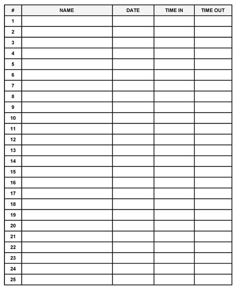 Free Printable Visitor Sign In Sheet Template