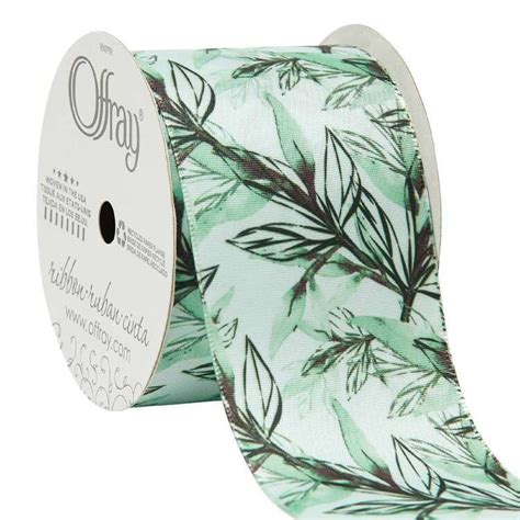 Offray Leaves Single Faced Satin Ribbon White