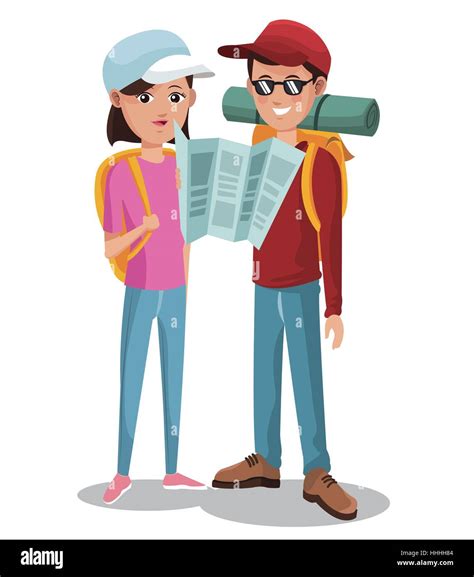 Travel Couple Tourist Vacation Reading Map Stock Vector Image And Art Alamy