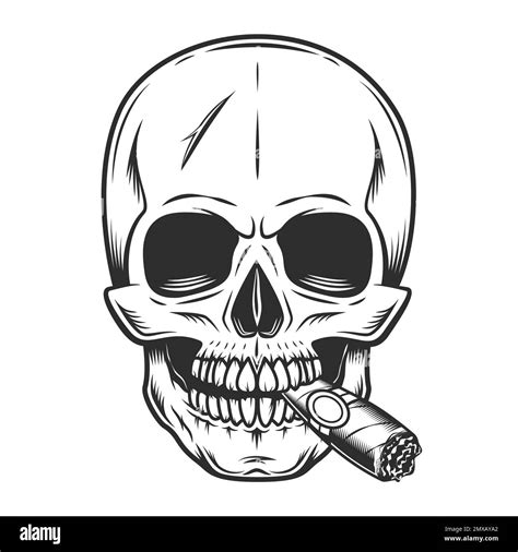 Vintage Scary Human Skull Smoking Cigar Or Cigarette Smoke Tattoo