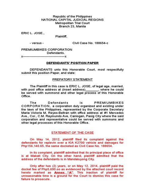 The goal of a position paper is to convince the audience that your opinion is valid and worth listening to. Position Paper sample | Evidence | Lawsuit