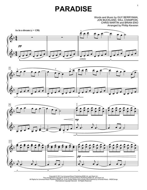 Coldplay Paradise Sheet Music Notes Chords Score Download