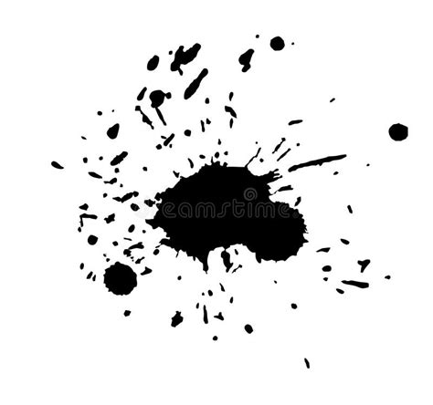Black Ink Paint Spot Drops Isolated On White Background Set For
