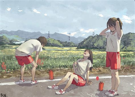 Anime Original Girl Landscape Sport Track And Field Hd Wallpaper