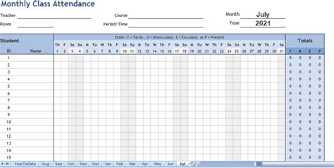 Download Monthly Class Attendance Sheet Format In Excel Sheet