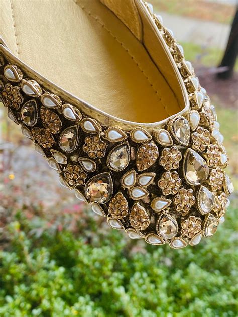 Khussa Jutti Handcrafted Copper Kundan Khussa Slip On Shoes Etsy