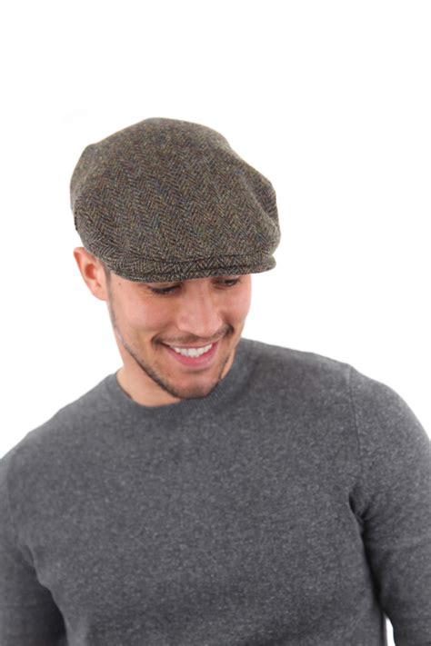 Mens Harris Tweed Wool Herringbone Design Country Flat Cap Hat Ebay