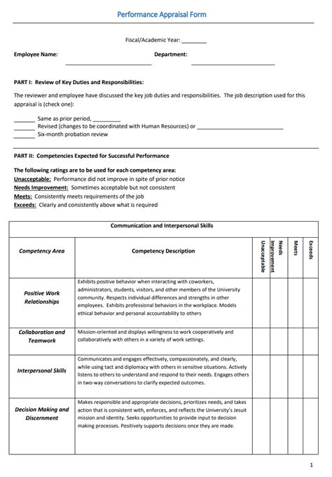 Performance Appraisal Form Free Word Templates