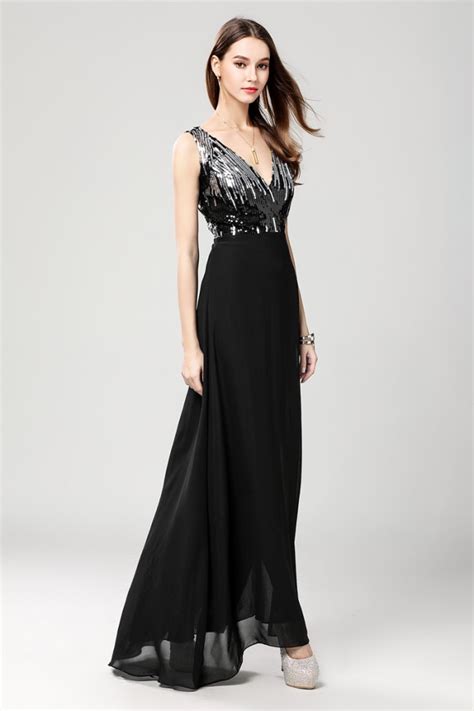 Floor Length Black High Slit Evening Gown Formal Dresses