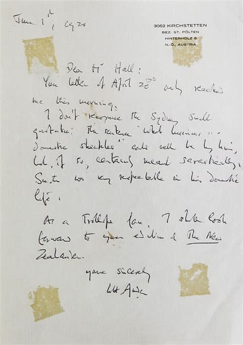Autograph Letter Signed Wh Auden 1 P To N John Hall W H Auden