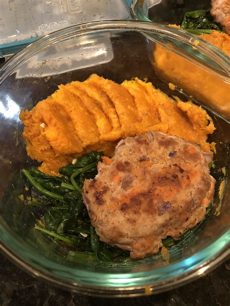Turkey Burgers With Sweet Potato Mash And Saut Ed Spinach For Work