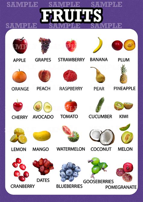 Fruits Educational Pre School Wall Poster Chart For Kids Learning A3a4