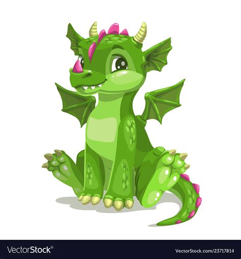 Little Cute Cartoon Green Baby Dragon Royalty Free Vector