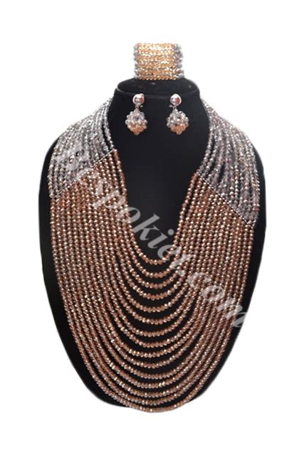 Golden Crystal beaded necklace set - Bespokiet.com