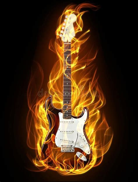 Guitar In Fire Electric Guitar In Fire And Flames On Black Background