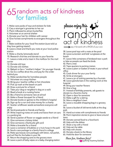 65 random acts of kindness ideas free printable list