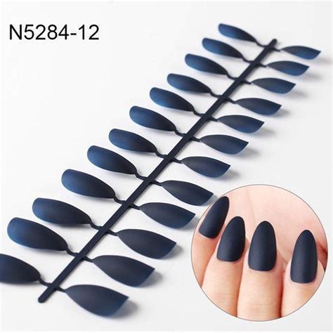 24 stuks matte nepnagels lang donkerblauw nagels cosmetica accessoires