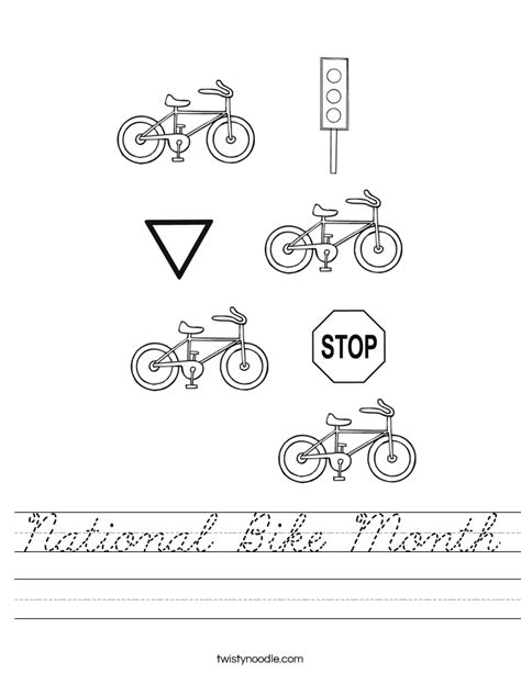 National Bike Month Worksheet Cursive Twisty Noodle