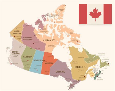 A Map Of Canada With All The States And Their Flags