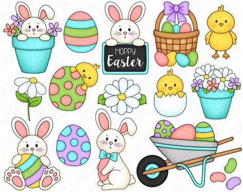 Easter Clipart Set Hand Drawn Digital Clipart Easter Etsy India