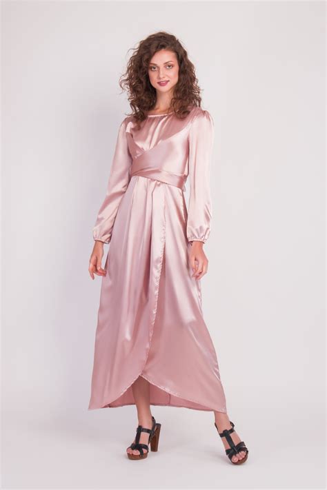 Satin Wrap Maxi Dress With Puff Sleeves After Moda