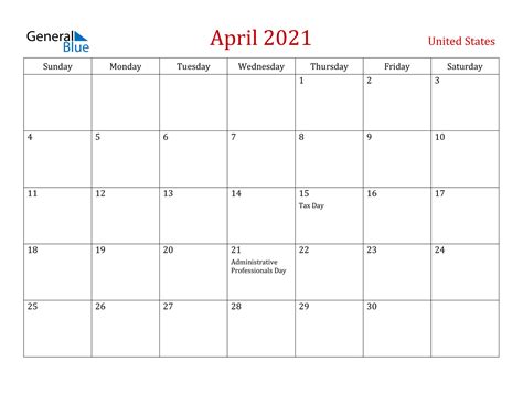 The banishing april 15, 2021. April 2021 Calendar - United States