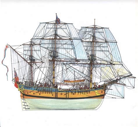 Vintage Historical Sailing Ship Print ~ The Cat Barque Hmb Endeavour