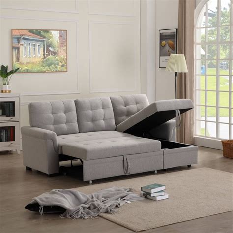 Urhomepro Sectional Sofa Sleeper With Reversible Chaise Modern