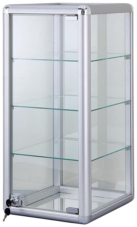 Countertop Display Case W Aluminum Frame Locking 3 Shelves Mirror